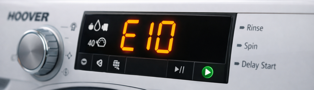 Hoover E10 error on washing machine display panel showing water fill timeout